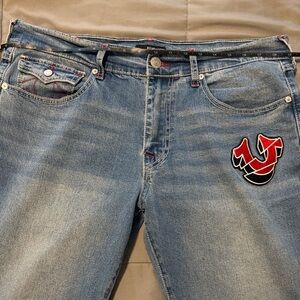Men's Blue Jeans with Red Accent